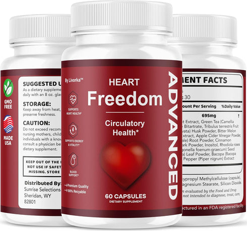 LIVORKA 60 1 Heart Freedom - Heart Freedom Capsules, Official Pills All Natural Ingredients - Maximum Strength, Premium