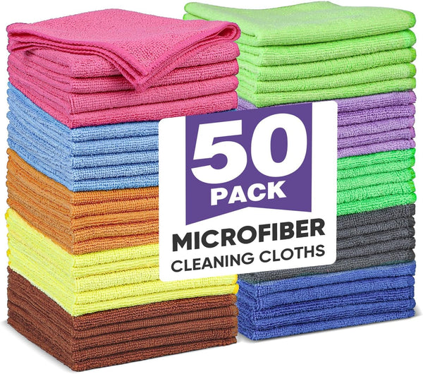 TEAWOO 10 Colors Microfiber Cleaning Cloths, 50 Pack Assorted Cleaning Rags, Highly Absorbent