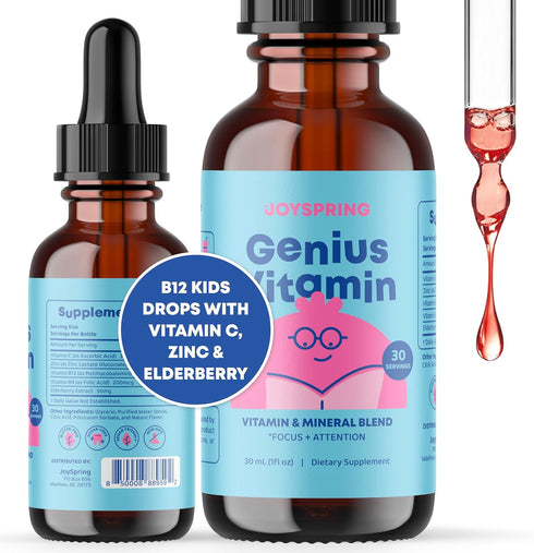 JoySpring Kids B Complex Vitamins, Liquid Drops for Attention & Focus, with Elderberry Zinc and Vitamin C