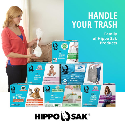 Hippo Sak Kitchen Trash Bags, 13 Gallon, 45 Count with Handles