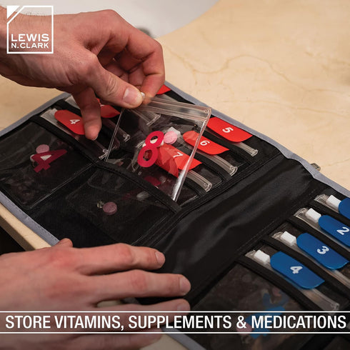 Lewis N. Clark Travel Pill Organizer, Black, 16 Slot Slimline Pouch for Vitamins & Medication