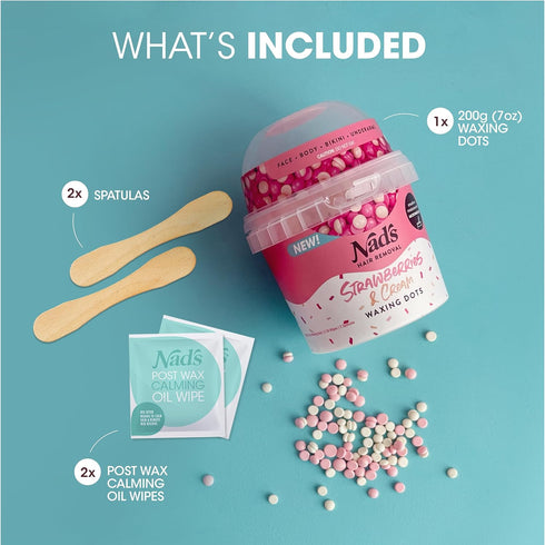 Nad's Hair Removal Waxing Dots - Strawberries & Cream Hard Wax Beads Kit for Women