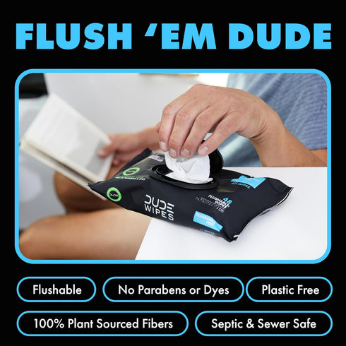 DUDE Wipes - Flushable Wipes - 6 Pack, 288 Unscented Extra-Large Adult Wet Wipes with Vitamin-E & Aloe