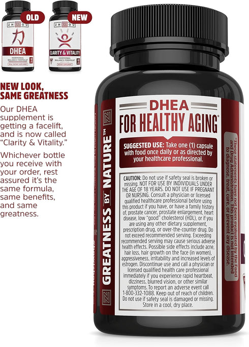 Zhou Clarity and Vitality 50 mg - Hormonal Balance Formula for Women & Men, Healthy Aging, Non-GMO, Vegan (60 Capsules)