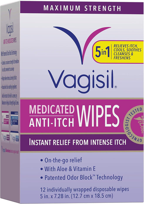 Vagisil 12 Maximum Strength Feminine Anti-Itch Cream with Benzocaine for Women & Anti-Itch Medicated Feminine Intimate
