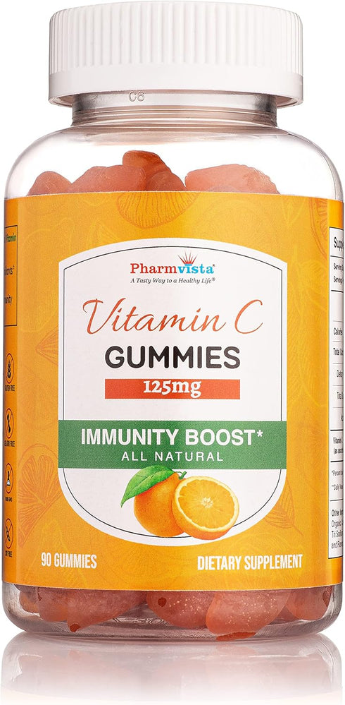 Pharmvista Vitamin C 125mg Gummy - Vegan, Gluten Free Supplement - 90 Count