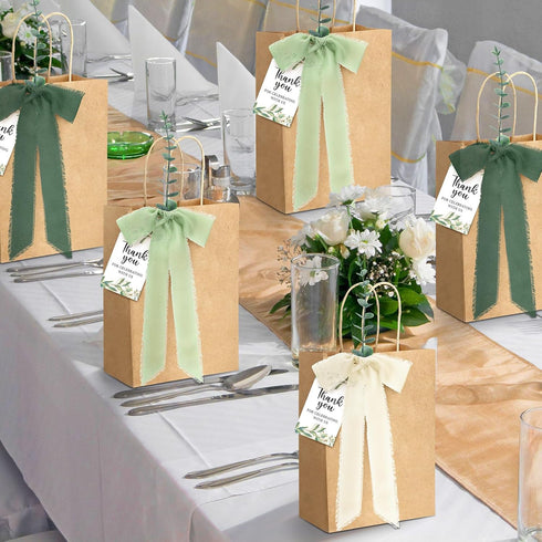 Motipuns 50 Sets Wedding Bags for Guests Bulk Sage Green Wedding Welcome Gift Bags Stuffers with Faux Eucalyptus Stems