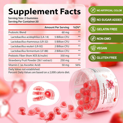 Gummies Filled,60 Gummies BAKAKOUL Feminine Balance for Women,Vaginal Probiotics Supports pH Balance, Digestive