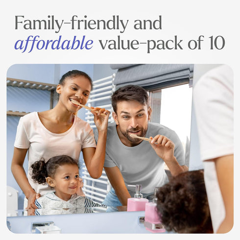 Bamboo Toothbrushes Medium Bristles, 10 Pack, BPA Free, Eco-Friendly, Compostable & Biodegradable for Adults