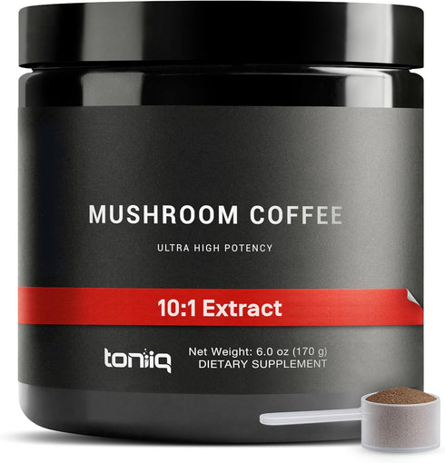 Toniiq Mushroom Coffee Functional Coffee with 10-Mushroom Full-Spectrum Blend Real Arabica Instant Coffee