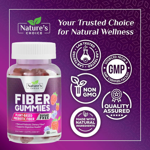 Sugar Free Fiber Gummies for Adults - 60 Gummies | Daily Prebiotic Fiber Supplement & Digestive Health Support