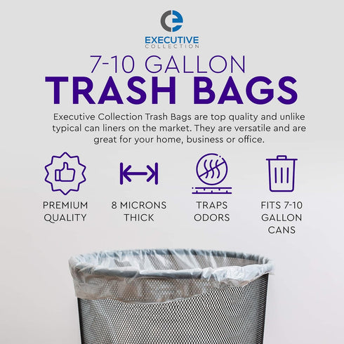 Clear 7-10 Gallon Trash Bags, Bulk Pack - Medium Size Garbage Bin Liners for Office, Bedroom and Kitchen Wastebasket Cans - by Executive Collection (250 Bags) by 111 Executive Collection