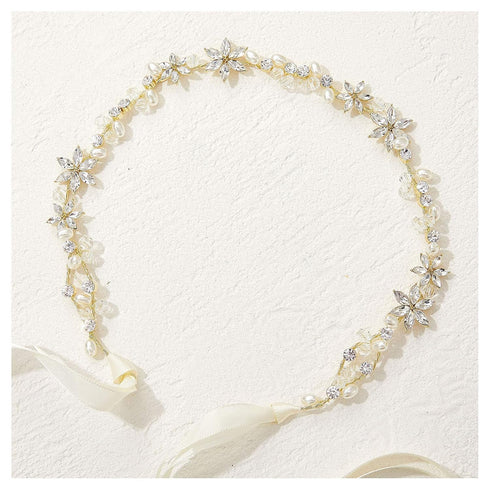 SWEETV Gold Flower Girl Headpiece for Wedding Crystal Floral Girls Headband Princess Hair Accessories for Birthday Party, Photography