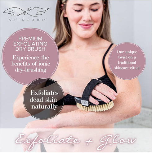 Seraphic Skincare Dry Brush Body Exfoliator for Smooth & Glowing Skin, Promotes Blood Circulation – Exfoliating Body Brush for Cellulite, Lymphatic Drainage – Sisal & Ionic Copper Bristle Body Buffer