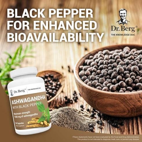 Dr. Berg Ashwagandha Capsules 1500mg - Organic Ashwagandha Root with Black Pepper from Bioperine - 90 Capsules
