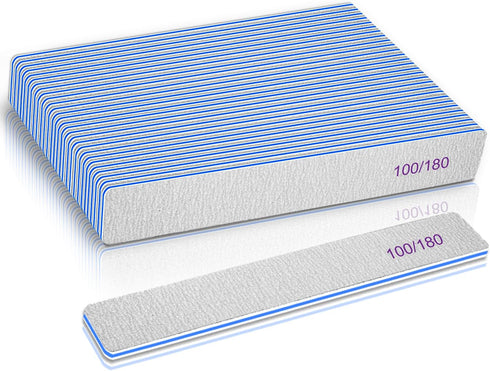 Nail File 100/180 Grit, 25 Count Heavy Duty Emery Boards for Acrylic/Natural Nails, Salon Use