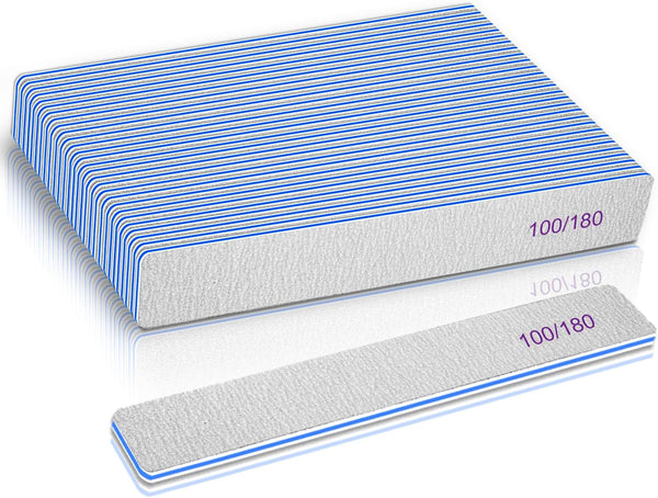 Nail File 100/180 Grit, 25 Count Heavy Duty Emery Boards for Acrylic/Natural Nails, Salon Use