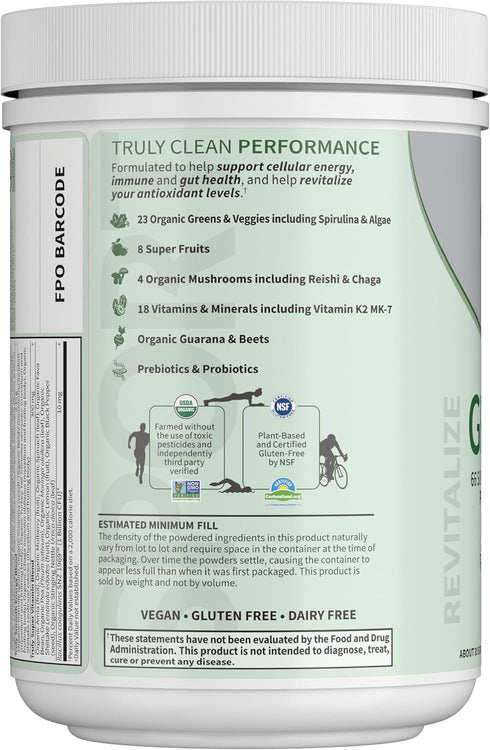 Garden of Life Sport Nutrition Greens Powder - Unflavored Organic Blend for Women & Men, 30 Servings