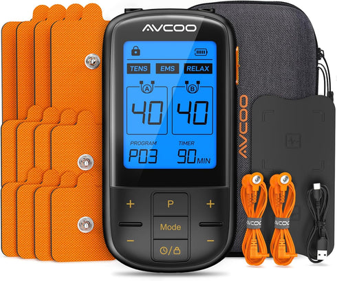 3-in-1 TENS Unit with 32 Modes - Dual Channel EMS Muscle Stimulator with 40 Intensities, Rechargeable Pulse Massager
