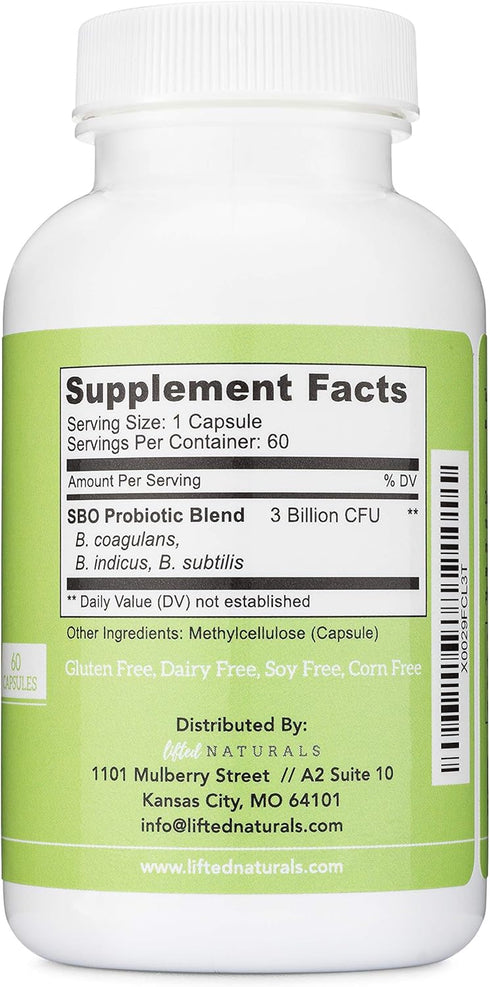 Lifted Naturals Probiotics - SBO Mood Boost Probiotic - Spore/Soil-Based - Digestion & Mood Support - Histamine-Free - Natural Mood Support - 60 Day Supply, Non-GMO, Dairy-Free, Gluten-Free, Vegan