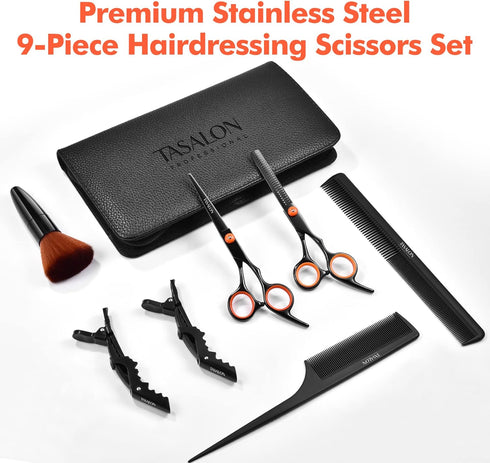 TASALON Hair Cutting Scissors Kit, All-in-1 Set with Professional Hair Shears, Thinning Scissor, Comb, Leather Bag