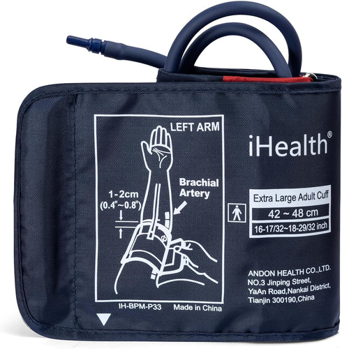 iHealth Extra Large Adult Blood Pressure Cuff (16.5"-18.9" | 42-48cm) - XL Replacement Cuff for iHealth Track Monitor