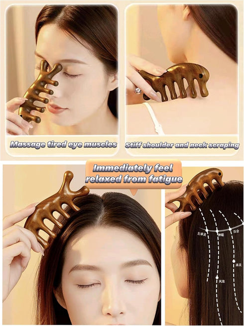 YNHIAG 4.3" Sandalwood Massage Comb Acupressure Scalp Massager, Head Relaxation Tool with Rope, Handheld Wooden Comb