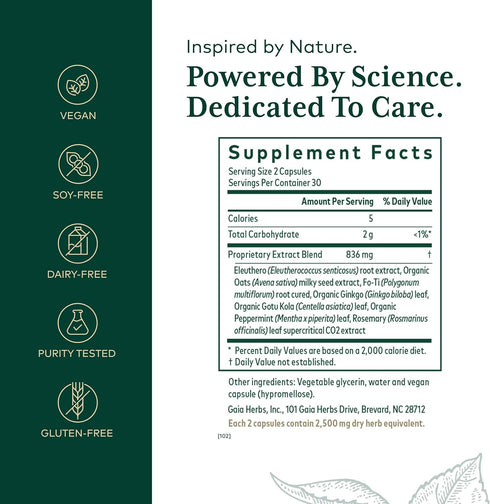Gaia Herbs Pro Cognitive Formula, Brain Boost Supplement, 60 Vegan Liquid Phyto-Capsules