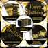 Zonon 200 Pcs Happy Birthday Guest Napkins Black and Gold Themed Disposable Party Napkins Balloon Disposable Hand