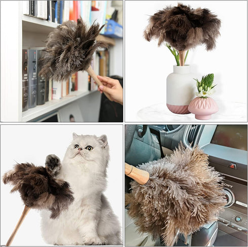 THARAHT 2PCS Ostrich Feather Duster - 16 Inch Fluffy Natural with Wood Handle - Reusable Washable for Home, Car, Office