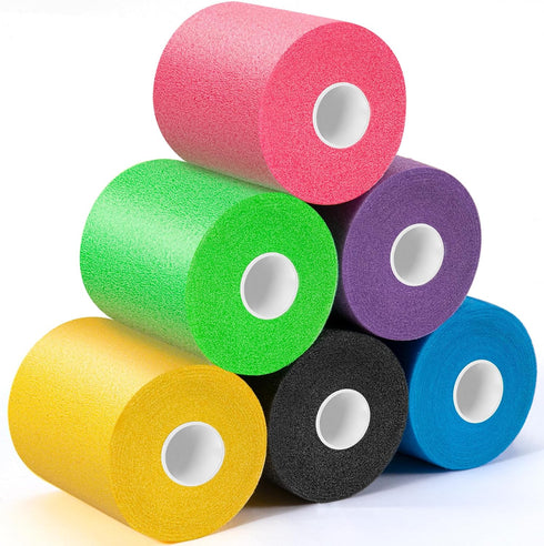 Upgraded 6 Pack Pre Wrap Athletic Tape - Multi Color Foam Underwrap for Soccer and Sports