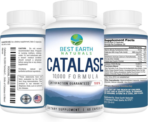 Best Earth Naturals Catalase Supplement 10,000 with Saw Palmetto, Biotin, Fo-Ti, PABA - Hair Supplements for Strong