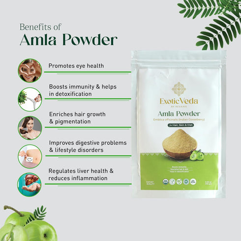 Organic Amla Powder Herbal Supplement - Indian Gooseberry for Detox, Immunity, Hair Growth, 100% Natural (100g)
