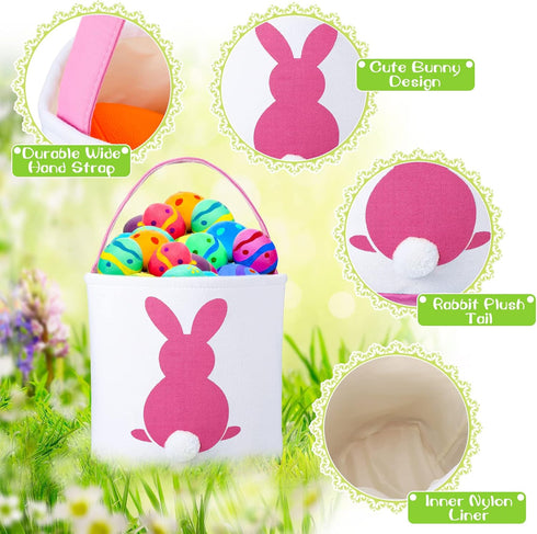 Saintrygo 6 Pieces Easter Bunny Basket Bags for Kids Canvas Easter Eggs Hunt Basket with Handle Gifts Bags Carrying