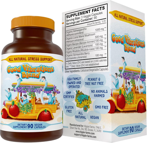 Stress, Mood, Energy Support - Good Vibrations Blend with Ashwagandha Root, Lion's Mane & More