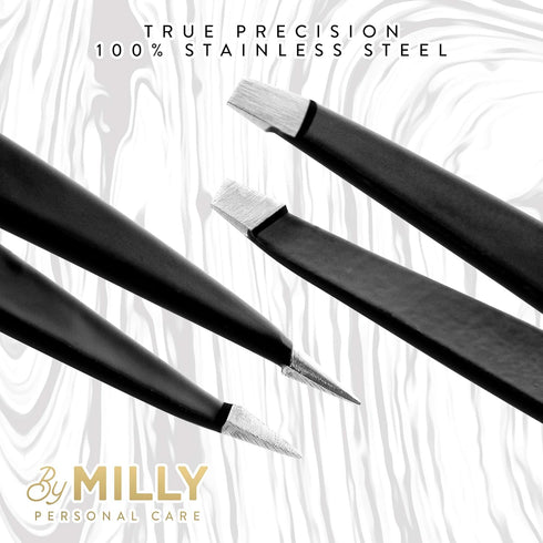 Precision Tweezers Set, Slanted & Pointed Tip High Carbon Stainless Steel Tweezer Kit for Hair Removal