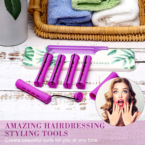 WILLBOND 36 Pieces Cold Wave Rod Hair Perm Rods - Hair Rollers with Steel Rat Tail Comb for Hairdressing Styling