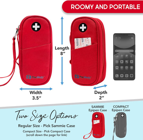 PracMedic Bags Epipen Carry Case, Insulated for Epi Pens, Inhaler, Allergy Medication, Durable Emergency Pouch (Red)