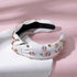 Sparkle Crystal Baseball Charm Embellished Wide Knotted Headband for Women - Game Day Hair Accessories (White)