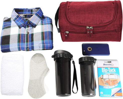 Vercord Mens Toiletry Bag, Small Shaving Dop Kit for Travel, Frosted Burgundy Hygiene Bag