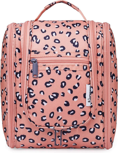 Narwey Small Hanging Cheetah Toiletry Bag, Women Travel Makeup Bag Organizer for Travel Size Essentials Accessories
