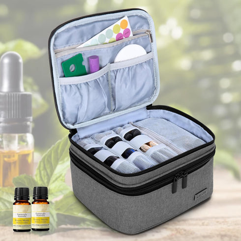 LUXJA Essential Oil Carrying Case - Holds 30 Bottles (5ml-30ml), Double-Layer Organizer, Gray