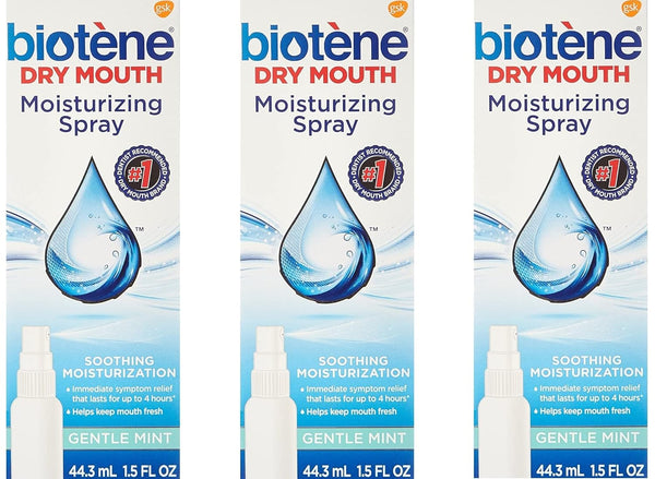 Biotene Gentle Mint Moisturizing Mouth Spray, Sugar-Free for Dry Mouth and Fresh Breath, 1.5 Fl Oz (Pack of 3)