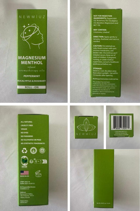 Magnesium Menthol Migraine Roll on Stick - Natural Fast Acting & Cooling Relief Peppermint Eucalyptus Aromatherapy