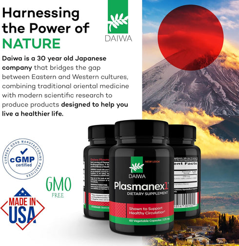 Daiwa Plasmanex 1 - Blood and Vein Circulation Supplements, 60 Vegan Capsules for Healthy Legs and Veins