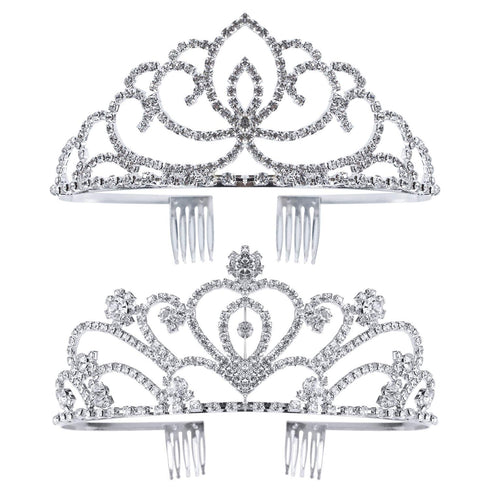 Pack of 2 Exquisite Rhinestone Tiara Crown Headband Comb Pin Wedding Birthday Tiaras