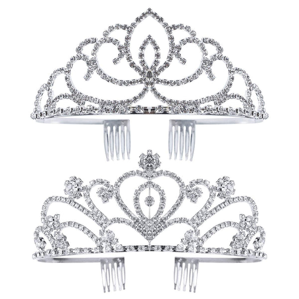 Pack of 2 Exquisite Rhinestone Tiara Crown Headband Comb Pin Wedding Birthday Tiaras