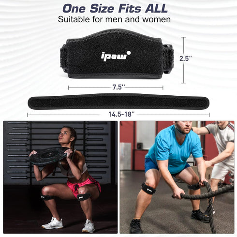 IPOW 2 Pack Thickened Knee Strap, Adjustable Patellar Tendon Support for Pain Relief