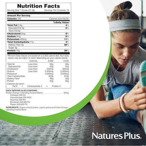 Natures Plus Almond Protein Powder, 1.04 lbs, Unflavored, USDA Certified Organic, Non-GMO Vegan Protein