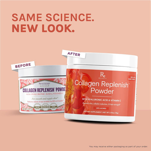 Reserveage Beauty Collagen Replenish Powder with Hyaluronic Acid & Vitamin C, 2.75 Oz, Unflavored for Radiant Skin